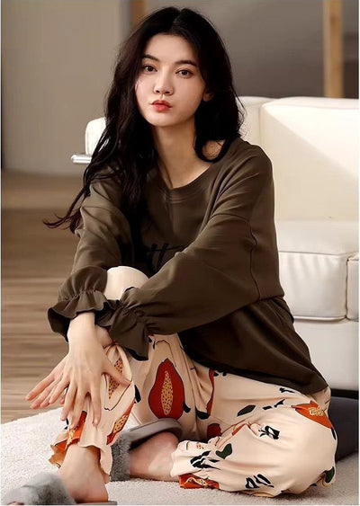 Brown Thanks Printed Full Sleeves PJ Suits