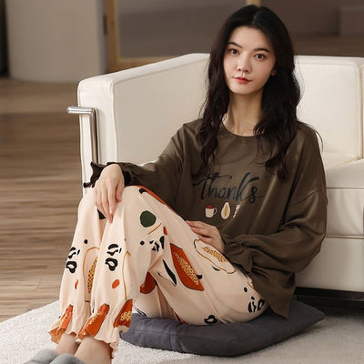 Brown Thanks Printed Full Sleeves PJ Suits