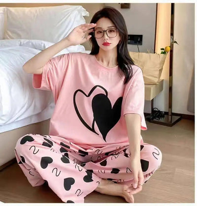 Pink Dual Heart Priinted Full Sleeves The Ultimate Dream Wear Sleep Suit