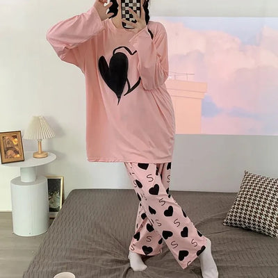 Pink Dual Heart Priinted Full Sleeves The Ultimate Dream Wear Sleep Suit