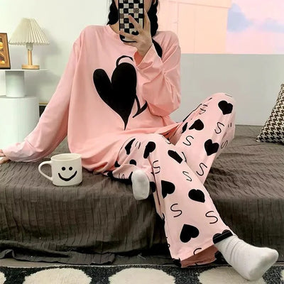 Pink Dual Heart Priinted Full Sleeves The Ultimate Dream Wear Sleep Suit