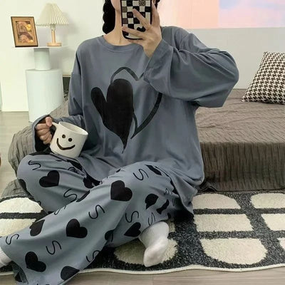 Grey Dual Heart Priinted Full Sleeves The Ultimate Dream Wear Sleep Suit
