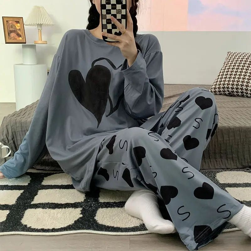 Grey Dual Heart Priinted Full Sleeves The Ultimate Dream Wear Sleep Suit